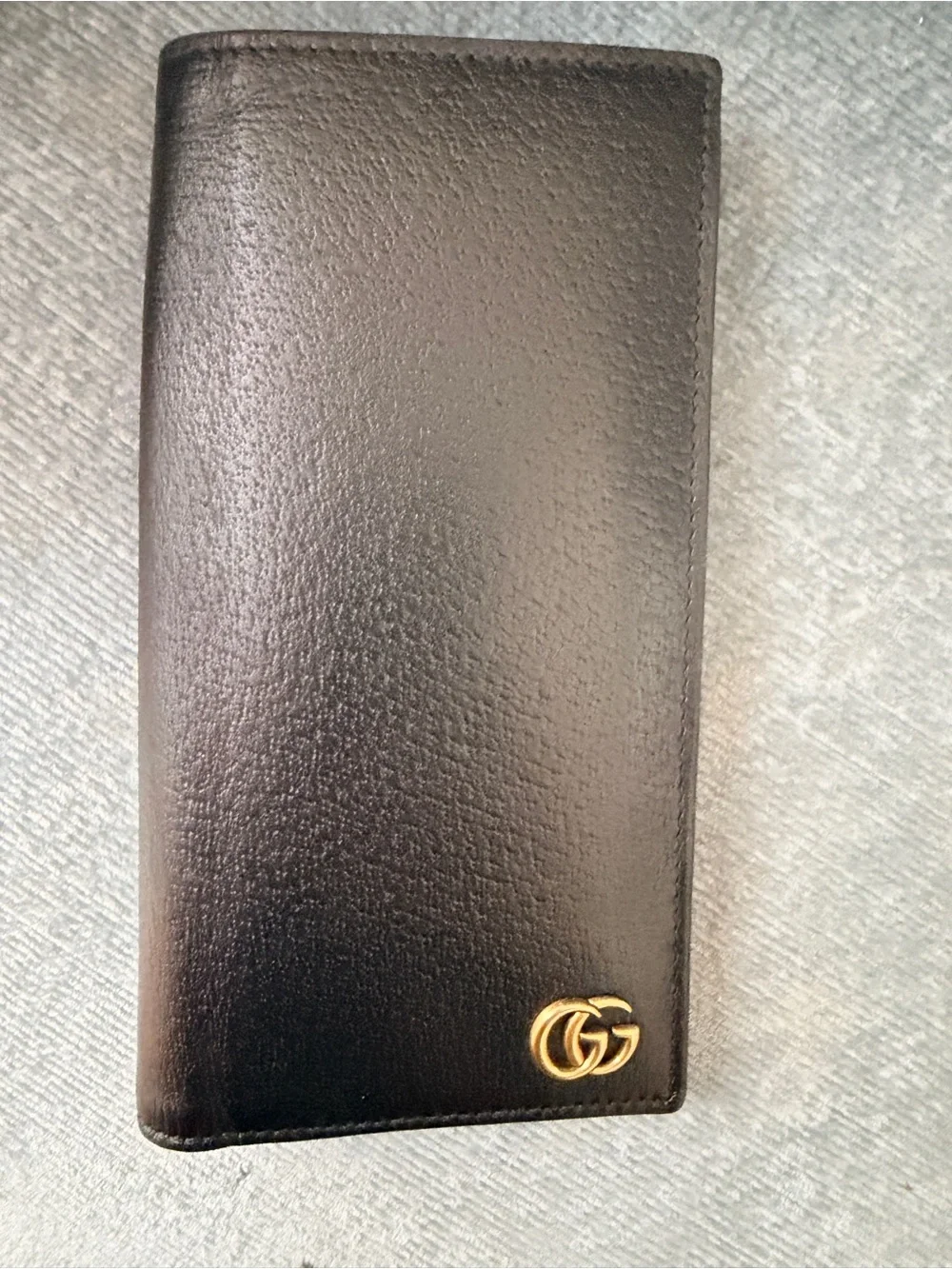 Gucci Black Leather Long Wallet with Gold GG Hardware